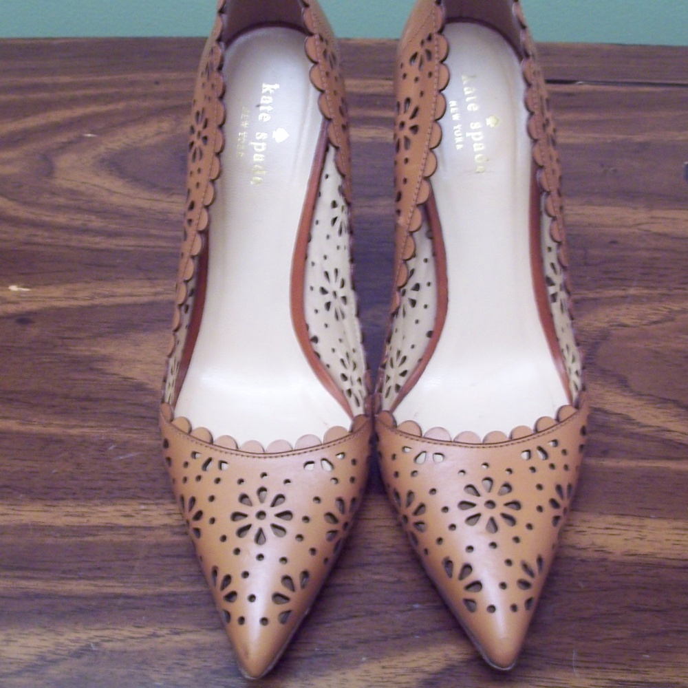 Kate Spade Tan(Lt. Brown) laser cut Stiletto Heels Size 10